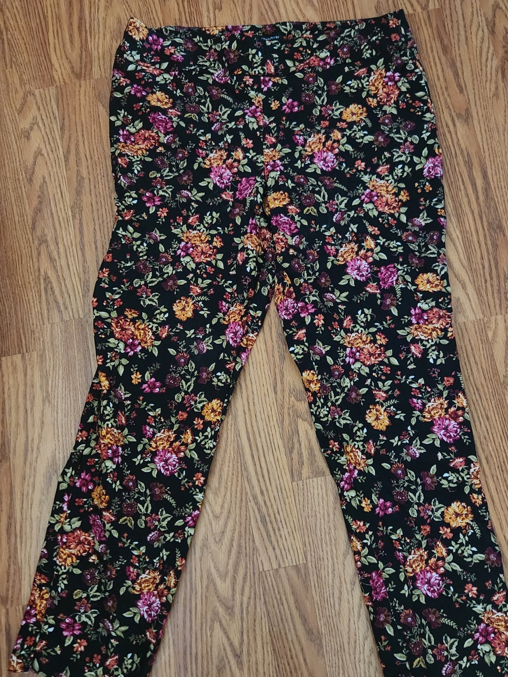 Counterparts Black Floral Pants with Pink & Gold Blooms